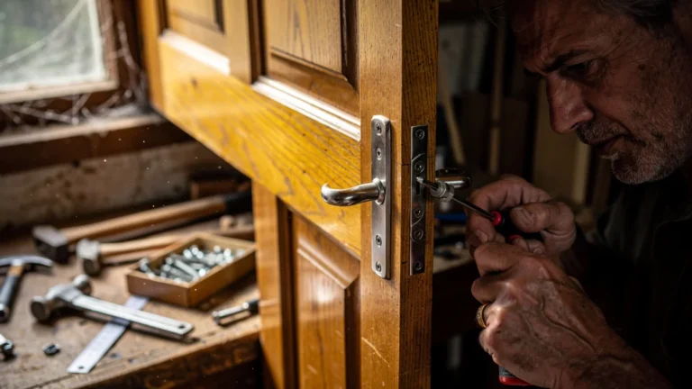 Hinges trop fines causant un mauvais alignement de porte, illustrant deux remontages nécessaires