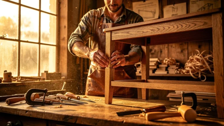 Artisan chronomètre montage meuble à tenons en bois pour améliorer son assemblage
