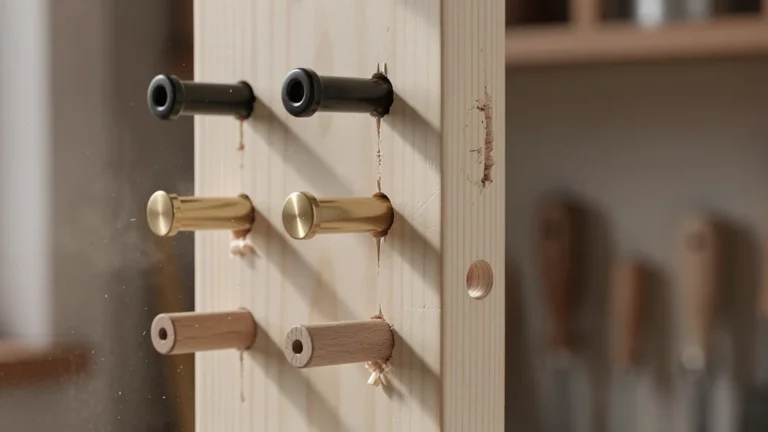 Taquets d'étagère testés sur un montant tendre pour identifier ceux qui ne marquent pas le bois
