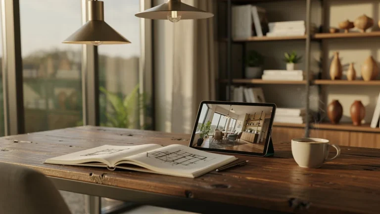 Intérieur studio design moderne chaleureux illustrant le concept idrame en aménagement intérieur
