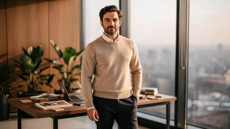 Portrait hyper-réaliste de Mariton, rédacteur chef en aménagement intérieur, dans un loft moderne lumineux