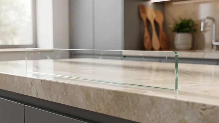 Protection pour plan de travail en verre transparent dans une cuisine moderne et lumineuse