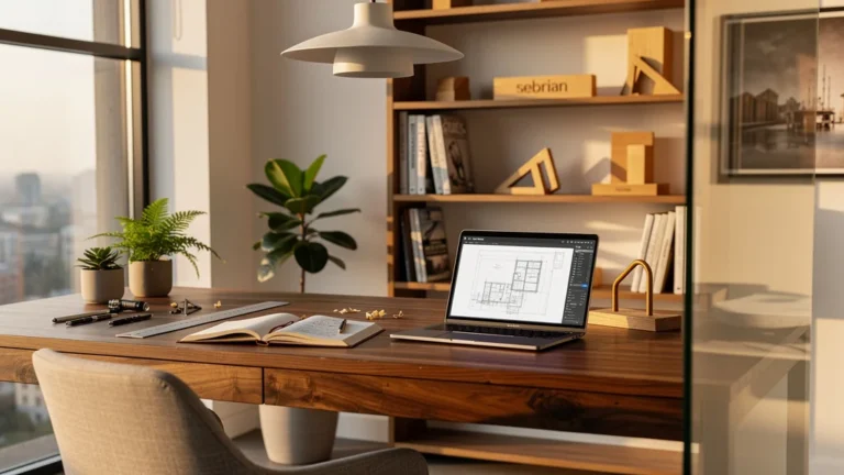 Espace de travail moderne et lumineux illustrant l'univers de sebrian, rédacteur en chef en aménagement intérieur